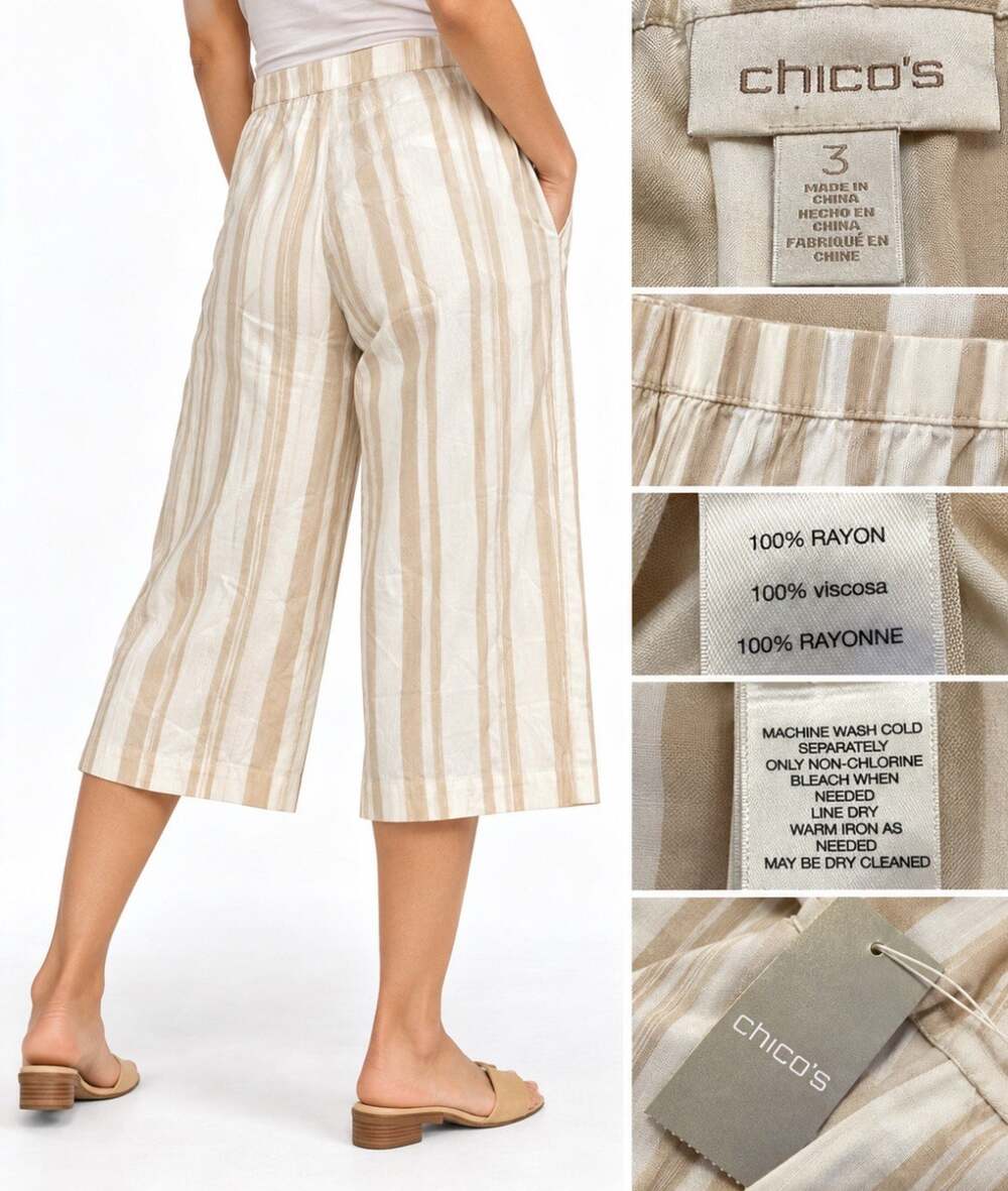 Coastal Chico's Striped Culotte Wide Leg Pants Women's Size 3 XL Tan NWT